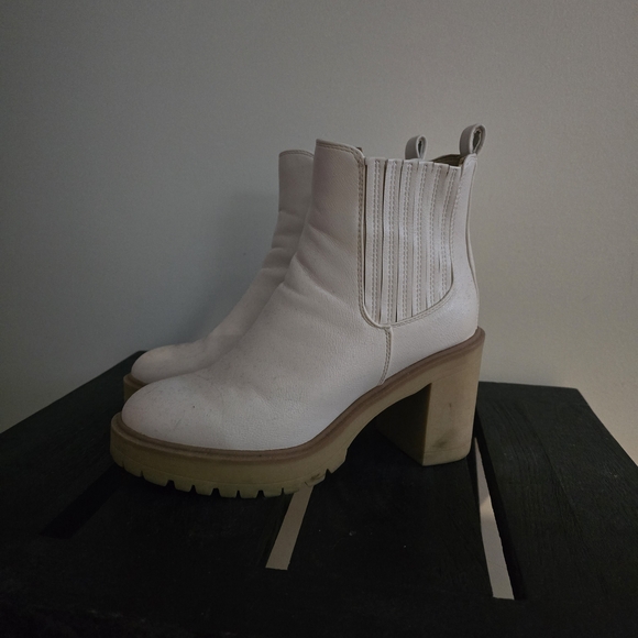 Buckle White and Tan Ankle Booties - Picture 1 of 3